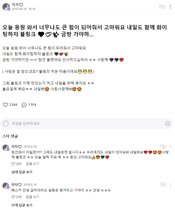 20180616 오늘 응원 와서 너무나도 큰 힘이 되어줘서 고마워요 내일도 함께 화이팅하쟈 블링크.png